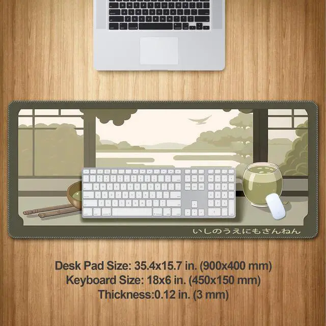 Alt view image 3 of 5 - Japanese Matcha Desk Mat, Anime Kawaii Mouse Pad, Green Large Long Mousepad XXL XL, Japan Design Keyboard Laptop Computer Mat, Desktop Table Mat, 35.4x15.7x0.12