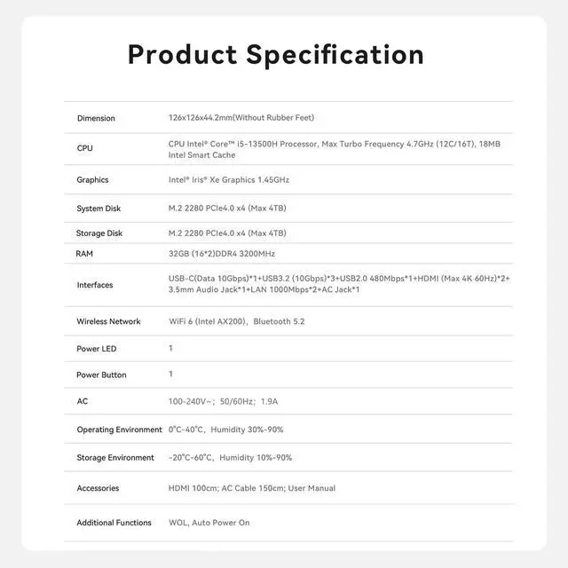 Alt view image 3 of 5 - Beelink EQi13 Pro Mini PC W-11 Pro i5-13500H 32GB DDR4 1T NVMe M.2 SSD Dual Display 4K@60Hz Output, Built in PSU WiFi 6/BT5.2/Dual Display Mini PC Computer