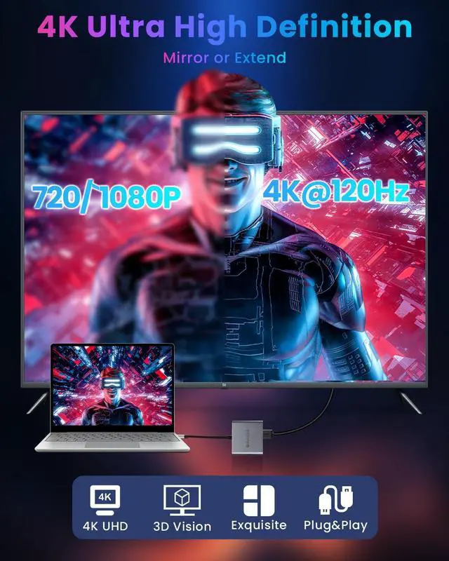 Alt view image 3 of 5 - USB c to Hdmi Adapter 4k120Hz,Usbc HDMI with PD Charger HDMI to USBC Adapter, USB C Hub Multiport AV Converter Compatible with MacBook,Laptops, Switch 4K120Hz