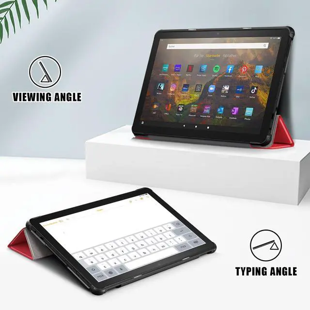 Alt view image 4 of 5 - UUcovers Case for All-New Amazon Kindle Fire HD 10 Tablet (Only Fit 13th Generation, 2023 Release) 10.1 inch [Auto Wake/Sleep] Trifold Slim Lightweight Folio Stand Smart Hard Shockproof Cover, Red