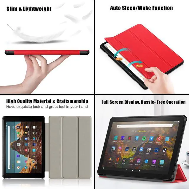 Alt view image 5 of 5 - UUcovers Case for All-New Amazon Kindle Fire HD 10 Tablet (Only Fit 13th Generation, 2023 Release) 10.1 inch [Auto Wake/Sleep] Trifold Slim Lightweight Folio Stand Smart Hard Shockproof Cover, Red