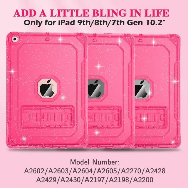 Alt view image 2 of 5 - ZoneFoker for iPad 9th Generation Case, for iPad 8th/7th Generation 10.2 inch Case 2021/2020/2019, Glitter Hot Pink Slim Shockproof Hard iPad 9 8 7 Gen Cute Cover with Stand for Girls/Women