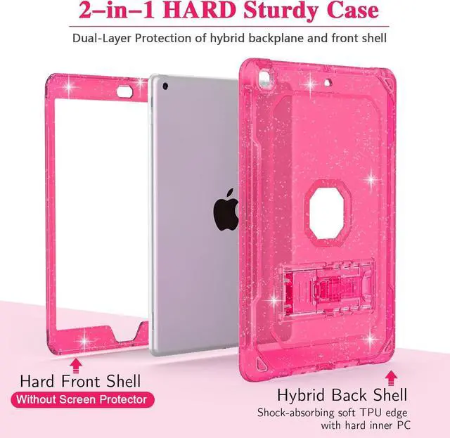 Alt view image 3 of 5 - ZoneFoker for iPad 9th Generation Case, for iPad 8th/7th Generation 10.2 inch Case 2021/2020/2019, Glitter Hot Pink Slim Shockproof Hard iPad 9 8 7 Gen Cute Cover with Stand for Girls/Women