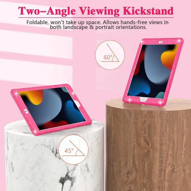 Alt view image 4 of 5 - ZoneFoker for iPad 9th Generation Case, for iPad 8th/7th Generation 10.2 inch Case 2021/2020/2019, Glitter Hot Pink Slim Shockproof Hard iPad 9 8 7 Gen Cute Cover with Stand for Girls/Women