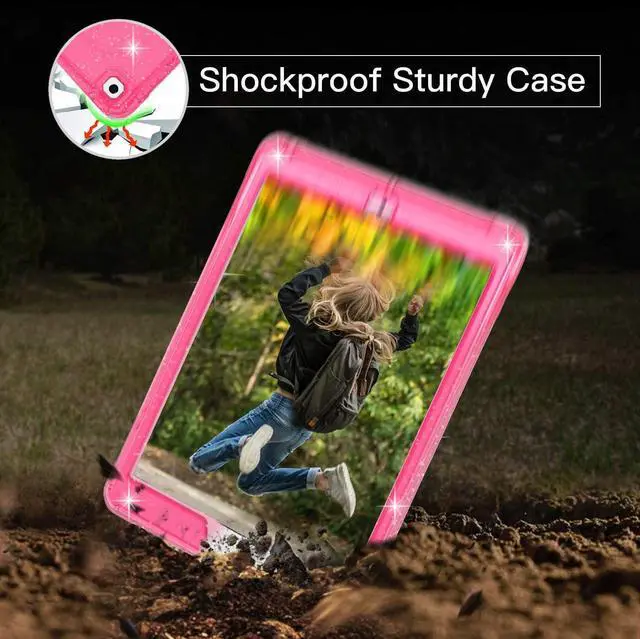 Alt view image 5 of 5 - ZoneFoker for iPad 9th Generation Case, for iPad 8th/7th Generation 10.2 inch Case 2021/2020/2019, Glitter Hot Pink Slim Shockproof Hard iPad 9 8 7 Gen Cute Cover with Stand for Girls/Women