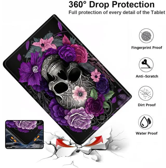 Alt view image 2 of 5 - Case for Amazon Fire Max 11 Tablet (13th Generation, 2023 Release) - PU Leather Slim Standing Smart Cover Case with Auto Sleep/Wake for Fire 11 Max Tablet 2023,Purple Skull