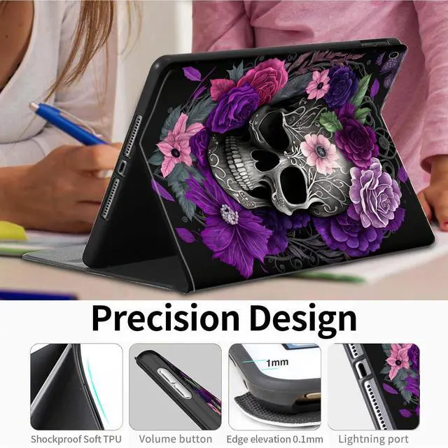 Alt view image 4 of 5 - Case for Amazon Fire Max 11 Tablet (13th Generation, 2023 Release) - PU Leather Slim Standing Smart Cover Case with Auto Sleep/Wake for Fire 11 Max Tablet 2023,Purple Skull