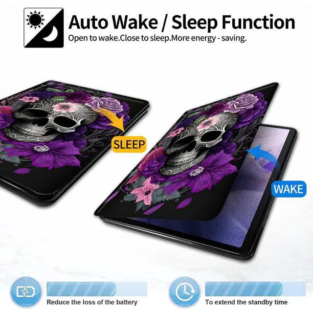 Alt view image 5 of 5 - Case for Amazon Fire Max 11 Tablet (13th Generation, 2023 Release) - PU Leather Slim Standing Smart Cover Case with Auto Sleep/Wake for Fire 11 Max Tablet 2023,Purple Skull