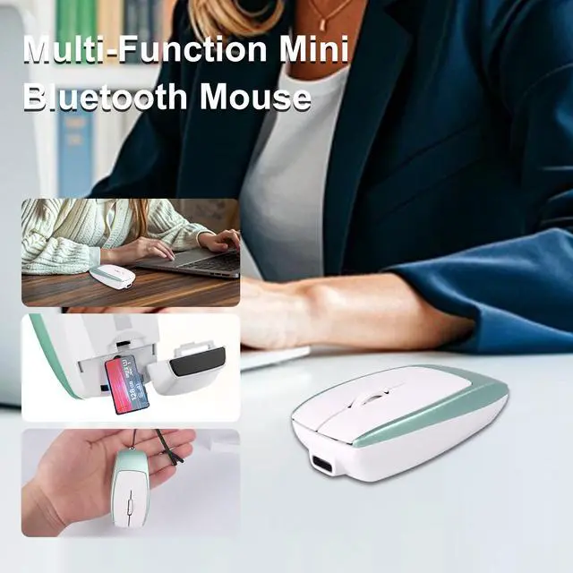 Alt view image 2 of 5 - Bluetooth Mouse Rechargeable Portable Mini Computer Mice with TF Card Reader 3 Adjustable DPI Optical Lightweight Silent Wireless Mouse for Laptop Tablet Cell Phone Windows Mac OS Android iOS, Green