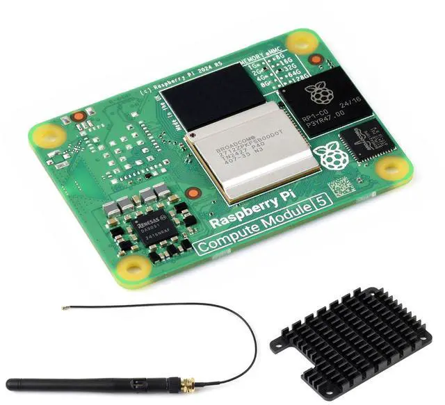 Main image of Waveshare CM5 Pi Compute Module 5Comes with an Official Raspberry Pi CM5002032 (Without Wireless, 2GB RAM, 32GB eMMC Flash), an Antenna Kit and a HEATSINK (3 Items)
