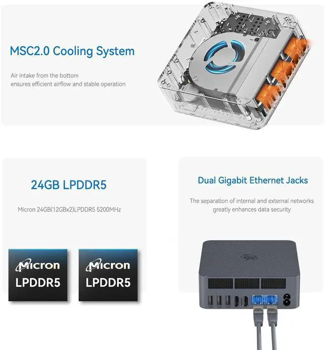 Alt view image 3 of 5 - Beelink EQI Mini PC W-11 Pro i3-1220P 32GB DDR4 1TB NVMe M.2 SSD Dual Display 4K@60Hz Output, Wi-Fi 6, RJ45, Built in PSU Office Mini Computer