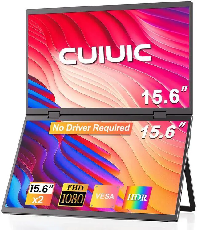 Main image of CUIUIC Dual Portable Monitor, 15.6" 1080P FHD IPS Folding Stacked Triple Laptop Screen Extender, USB-C Plug & Play Travel Extended Computer Display for Laptop PC Windows Mac w/Stand & VESA Mountable