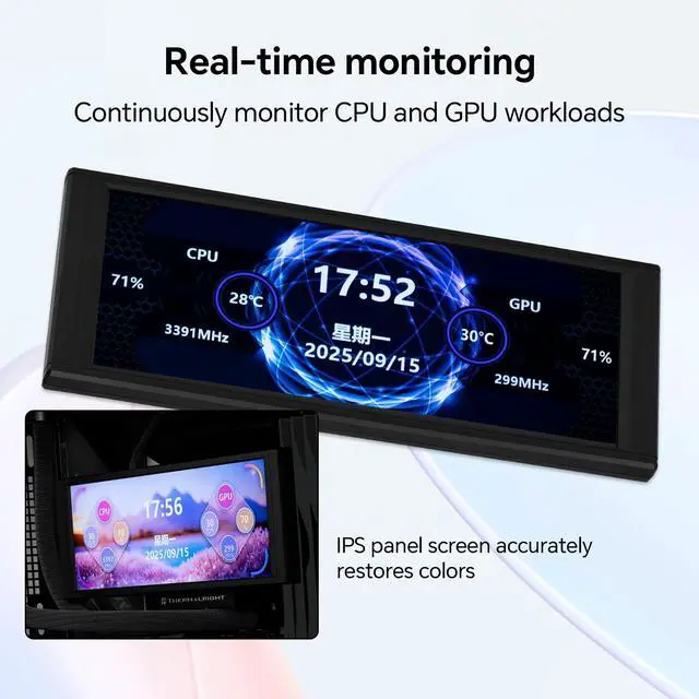 Alt view image 3 of 5 - Thermalright Trofeo Vision LCD AIO Display 6.86 PC Monitor, USB Type-C Screen for Real-Time Hardware Monitoring, with Preset & DIY Themes for Gaming PC Case/CPU Cooler(Black)