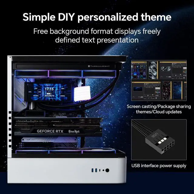 Alt view image 4 of 5 - Thermalright Trofeo Vision LCD AIO Display 6.86 PC Monitor, USB Type-C Screen for Real-Time Hardware Monitoring, with Preset & DIY Themes for Gaming PC Case/CPU Cooler(Black)