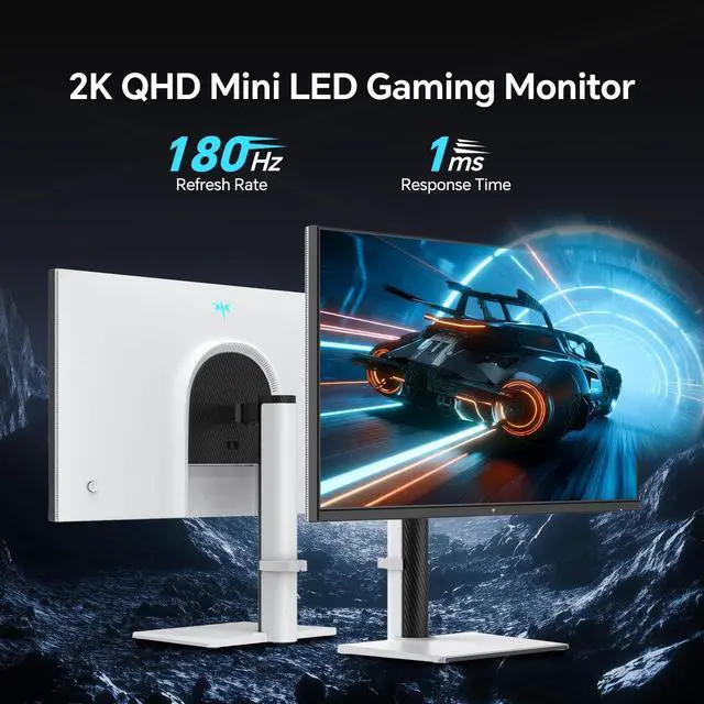 Alt view image 2 of 5 - KTC QHD Mini LED Monitor 27 Inch, 1440P 180Hz Gaming PC Monitor, HDR 1400, HDMI2.0, DP1.4, USB, Swivel/Height/Pivot/Tilt Adjustable, VESA Wall Mount, White, M27T6