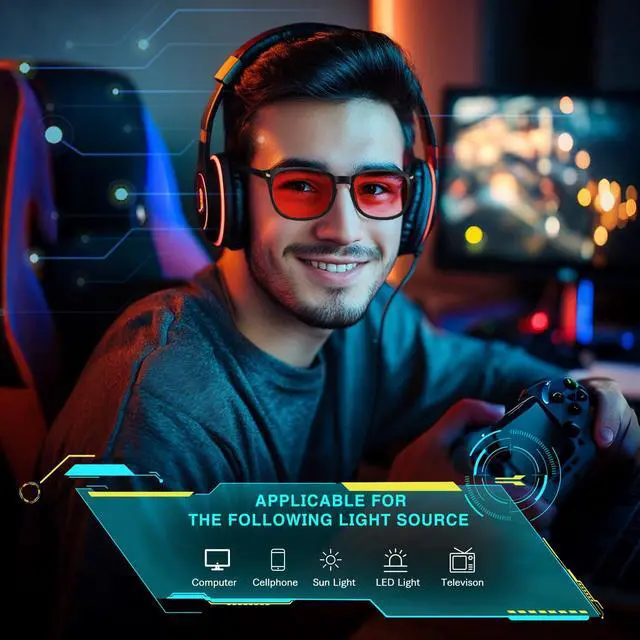 Alt view image 2 of 5 - WINTOO Red Lens Glasses Blue Light Glasses Men Women - 99.9% Blue Green Blocking for Computer, Gaming, TV, Phone Screens