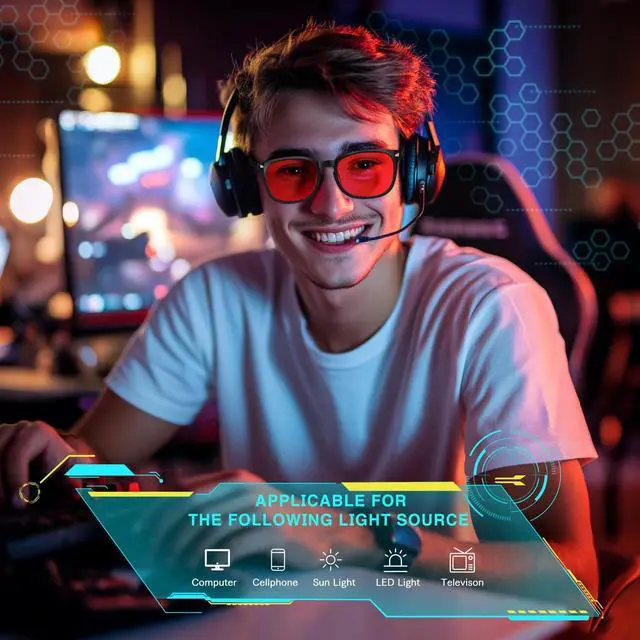 Alt view image 3 of 5 - WINTOO Red Lens Glasses Blue Light Glasses Men Women - 99.9% Blue Green Blocking for Computer, Gaming, TV, Phone Screens