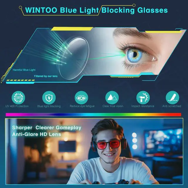 Alt view image 5 of 5 - WINTOO Red Lens Glasses Blue Light Glasses Men Women - 99.9% Blue Green Blocking for Computer, Gaming, TV, Phone Screens