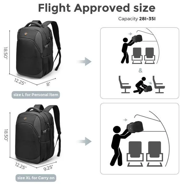 Alt view image 3 of 5 - Swissdigital Design Travel Laptop Backpack, 35L Expandable Large College Laptops Backpack with USB Charging Port for Men and Women Fits 17 Inch Notebook, Black | ANDWIL PRO