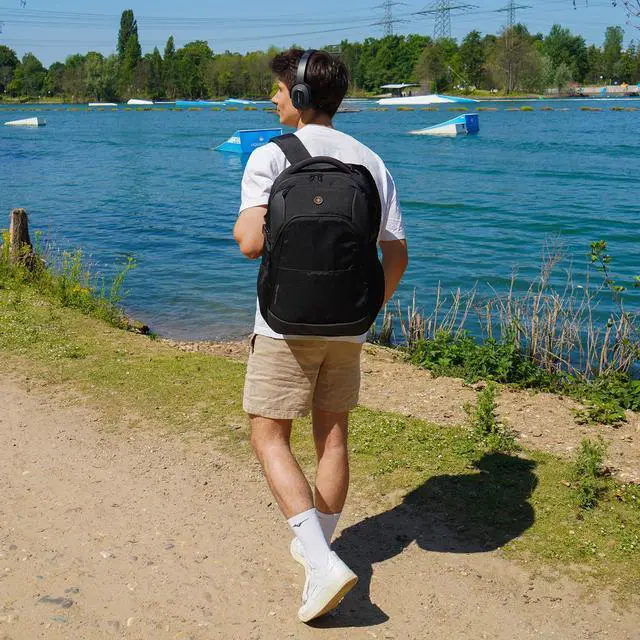 Alt view image 2 of 5 - Swissdigital Design Travel Laptop Backpack, 35L Expandable Large College Laptops Backpack with USB Charging Port for Men and Women Fits 17 Inch Notebook, Black | ANDWIL PRO