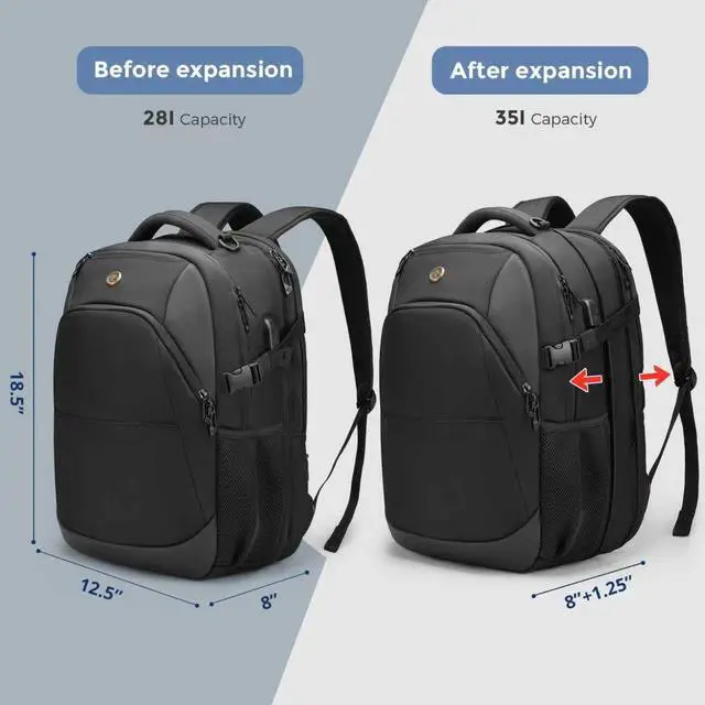 Alt view image 5 of 5 - Swissdigital Design Travel Laptop Backpack, 35L Expandable Large College Laptops Backpack with USB Charging Port for Men and Women Fits 17 Inch Notebook, Black | ANDWIL PRO