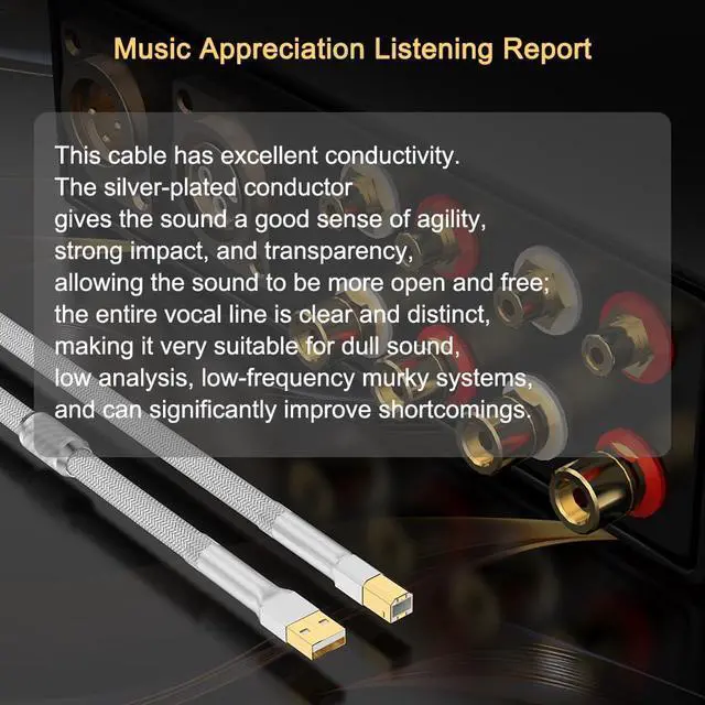 Alt view image 4 of 5 - HiFi USB Cable 2.0 Type A to B High Speed Compatible with HP Canon, Brother, Samsung, Dell, Epson, Printer Cord for DAC, Decoder, Printer, Scanner and More (1.5m)