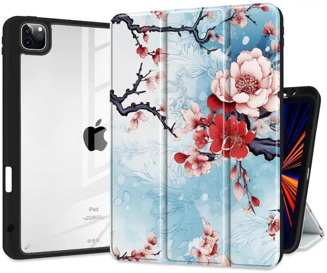 Main image of Yebiseven Case for iPad Air 5th/Air 4th Generation 2022 2020, Clear Acrylic Back Shell for iPad Air 10.9 inch, Shockproof Tablet Case with Auto Sleep/Wake + Pencil Holder, Natural Flowers