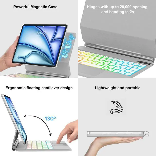 Alt view image 4 of 5 - iPad Air 11 inch (M3/M2) 2025/2024 Case with Keyboard, Magic Keyboard iPad Pro 11 4th/3rd/2nd/1st Gen, Rainbow Backlit, Multi-Touch Trackpad, Magnetic Clasp Keyboard Case for iPad Air 5th/4th Gen