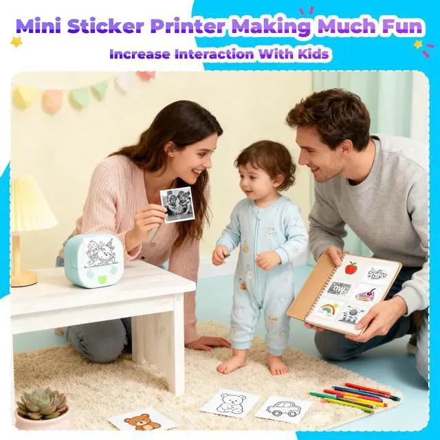 Alt view image 3 of 5 - Mini Sticker Printer PrintPods, Portable Bluetooth Sticker Maker Machine with 3 Rolls Paper, D21 Thermal Inkless Photo Printer, Impresora Portátil for Phone DIY Photos Study Notes Journal Kids Gift