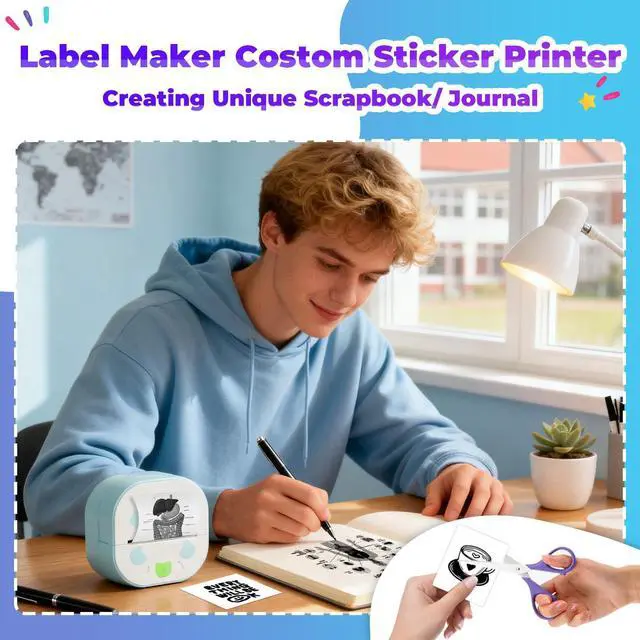 Alt view image 5 of 5 - Mini Sticker Printer PrintPods, Portable Bluetooth Sticker Maker Machine with 3 Rolls Paper, D21 Thermal Inkless Photo Printer, Impresora Portátil for Phone DIY Photos Study Notes Journal Kids Gift