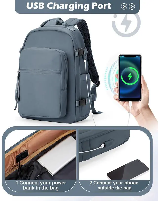 Alt view image 5 of 5 - bergsalz Vacuum Backpack With Pump,Travel Laptop Backpacks For Women Men,Airback Backpacks With Vacuum Compression Bags Seal Packing,Carry On Backpack, Personal Item Travel Bag Sapphire Blue