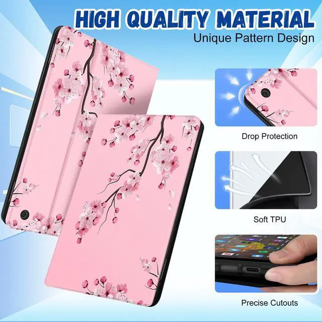Alt view image 3 of 5 - Wazzasoft for Amazon Kindle Fire HD 8/8 Plus Tablet Case 10th/12th Generation for Women Girls Folio Cover Cute Fashion Design Girly Floral Flower Kawaii Pretty Unique Cases for Kindle Fire Case 8 Inch