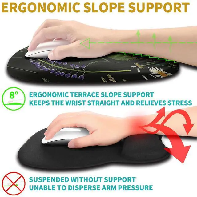 Alt view image 3 of 5 - Hokafenle Ergonomic Mouse Pad Wrist Support with Stepped-Wedge Design, Wrist Rest Pain Relief Mousepad Filled with Memory Foam, Carpal Tunnel Mousepad for Wireless Mouse(12x8 inch, Foliage)