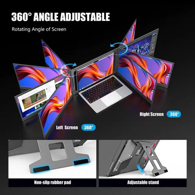 Alt view image 5 of 5 - Dual Screen Laptop Monitor Extender, 15.6" Fully Compatible Laptop Triple Screen Extender, FHD 1080P IPS Portable Monitor for Laptops 12~17 inch, Plug & Play with USB-C for Win/Mac/PS5/Switch/PS4
