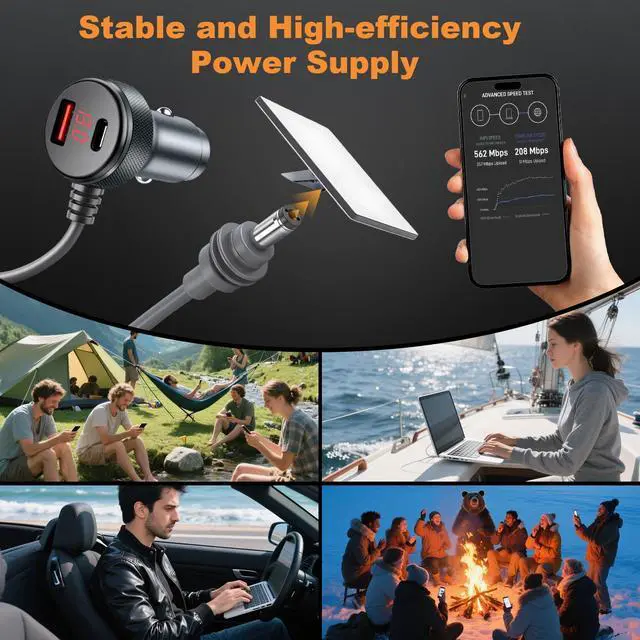 Alt view image 2 of 5 - Gtaywell Starlink Mini Cable 3-in-1, Starlink Mini Car Adapter with Digital Display Durable USB C PD 40W and USB A 35W Ports for Trucks and Cars 5M/16.5Ft