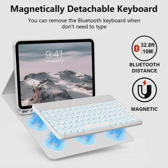 Alt view image 3 of 5 - JKSML for iPad 11/10th Generation Case with Keyboard 11-inch A16 2025 10th Gen 10.9 Inch 2022 Wireless Detachable Folio Backlit Keyboard Cover Thin & Light with Pencil Holder (Gray)