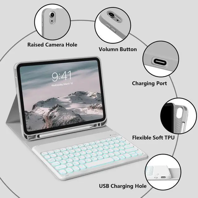 Alt view image 4 of 5 - JKSML for iPad 11/10th Generation Case with Keyboard 11-inch A16 2025 10th Gen 10.9 Inch 2022 Wireless Detachable Folio Backlit Keyboard Cover Thin & Light with Pencil Holder (Gray)