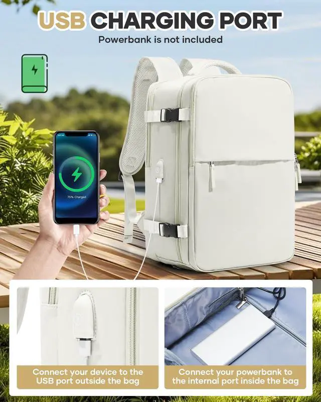 Alt view image 4 of 5 - Vacuum Seal Travel Backpack with Air Pump,Compression Vacpack Waterproof Carry On Backpack for Travel Women Men with Vacuum System,Airlines Approved Daypack Laptop Space Saver Bags,MoonWhite