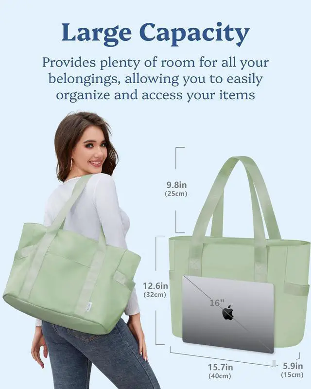 Alt view image 3 of 5 - Prite Tote Bag for Women Weekender Bag with Laptop Compartment for Work Nurse Travel Gym(Green)