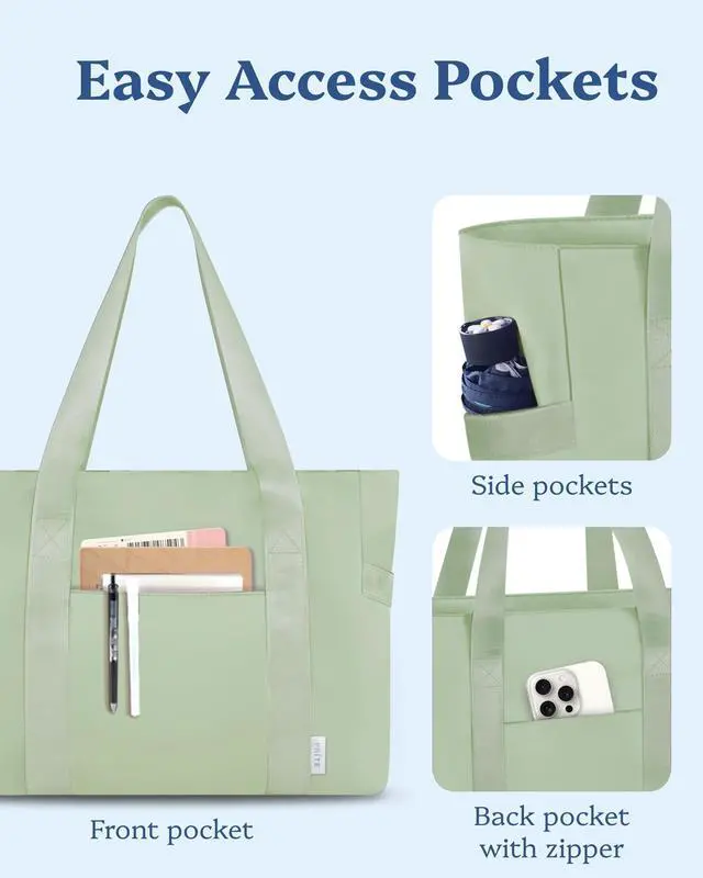 Alt view image 4 of 5 - Prite Tote Bag for Women Weekender Bag with Laptop Compartment for Work Nurse Travel Gym(Green)