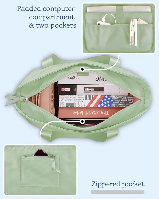 Alt view image 5 of 5 - Prite Tote Bag for Women Weekender Bag with Laptop Compartment for Work Nurse Travel Gym(Green)