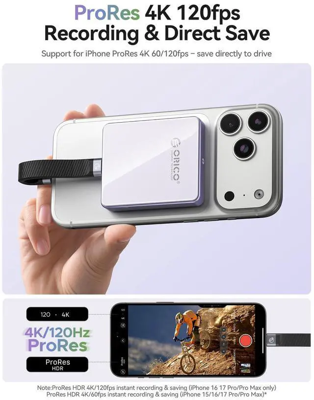 Alt view image 4 of 5 - ORICO Magnetic M.2 2230/2242 NVMe SSD External Enclosure, 10Gbps High-Speed Transfer, iPhone 4K ProRes Recording Support, PD100W Charging Port, Support for iPhone 15/16/17 Series - AP42P (Green)