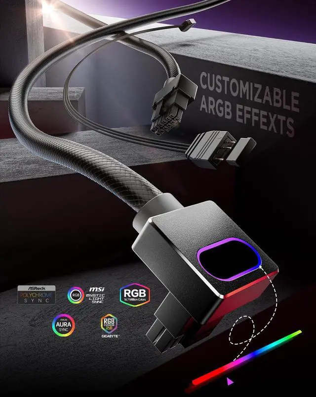 Alt view image 2 of 5 - Hydrus 50cm Black 16PIN A-Type 12VHPWR Module Power Supply for GPU, Ensures Stable Power Delivery, Boosts GPU Performance, Optimizes Cooling, Fits Various GPU Models, Enhances Gaming Experience