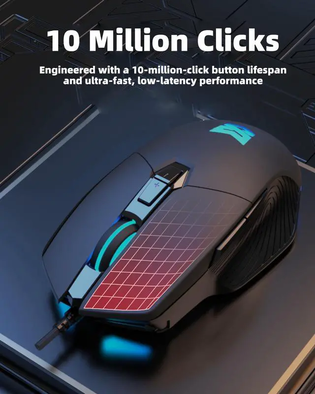 Alt view image 4 of 5 - Ergonomic Wired Gaming Mouse, 7200 DPI Optical Sensor Adjustable, USB C, RGB LED Backlit Gaming Mice with 7 Programmable Buttons, Plug Play High-Precision for PC Laptop, Black
