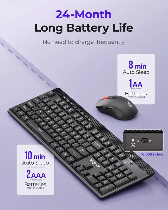 Alt view image 5 of 5 - wegear Wireless Keyboard and Mouse Combo, 5-Level Adjustable 4000 DPI Mouse, Quiet 2.4G Full Size Keyboard with 8 Additional Shortcuts, Silent Typewriter for PC, Desktop, Laptop, MacBook