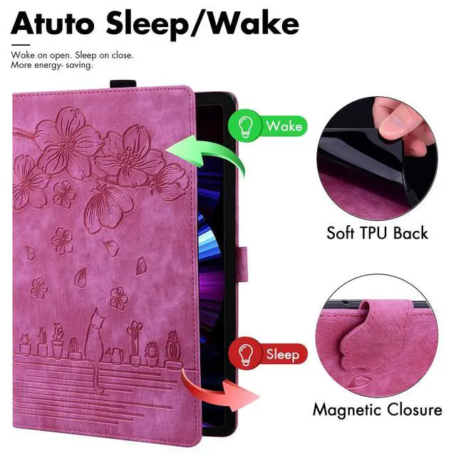 Alt view image 3 of 5 - Dteck Folio Case Cover for 10.1" Fire HD 10 Tablet 9th/7th/5th Generation 2019/2017/2015 Release,Premium PU Leather Smart Stand Shockproof Protective Case with Auto Wake/Sleep for Fire HD 10.1",Rose