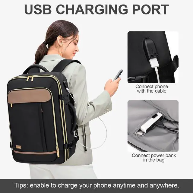 Alt view image 5 of 5 - VNINE Travel Backpack for Women Men 40L Large Carry On Backpack Flight Approved with 3 Packing Cubes Expandable Personal Item Travel Bag with USB Charging Port Fits 17" Laptop Travel Essentials