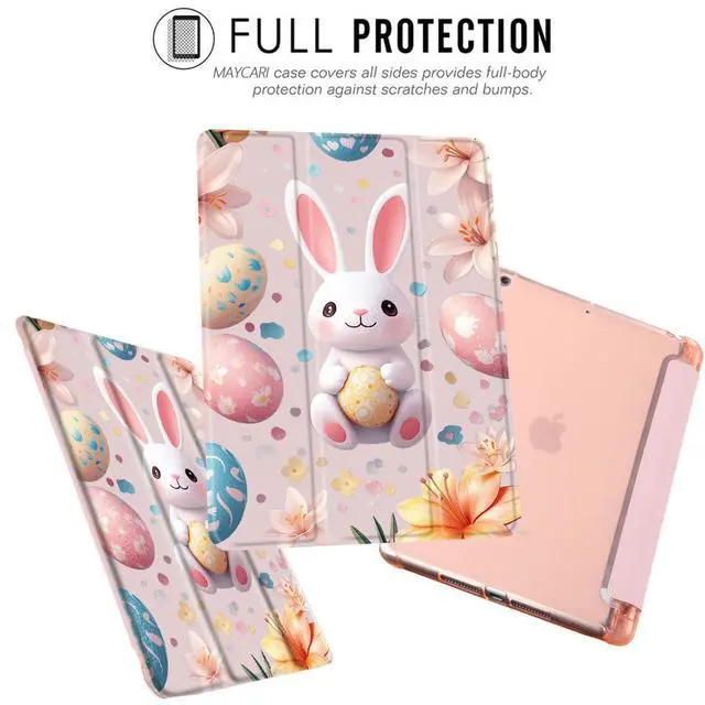 Alt view image 2 of 5 - MAYCARI Easter Eggs Bunny Fashion Case for iPad 10.9 inch 2022 with Pencil Holder, Original Pattern iPad 10th Generation Soft TPU Back Protective Cover Shell, Auto Sleep/Wake Slim Shell - Pink