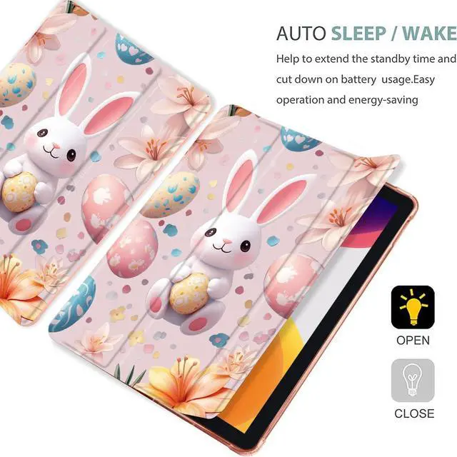 Alt view image 4 of 5 - MAYCARI Easter Eggs Bunny Fashion Case for iPad 10.9 inch 2022 with Pencil Holder, Original Pattern iPad 10th Generation Soft TPU Back Protective Cover Shell, Auto Sleep/Wake Slim Shell - Pink