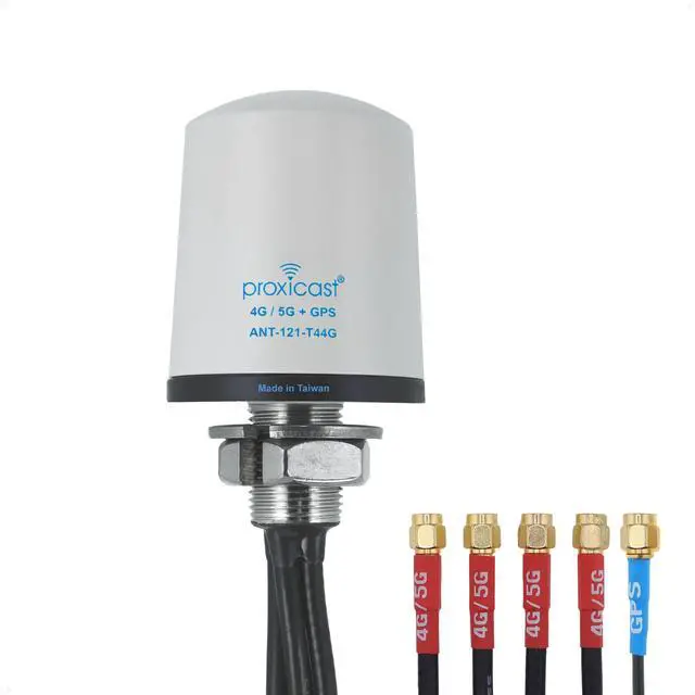 Main image of Proxicast 5-in-1 Combo Antenna 4x4 MIMO 5G + GPS - Vandal Resistant Low Profile Omnidirectional Hole Mount - 6 ft Coax - White - Compatible with Cradlepoint, Digi, Peplink & Sierra (ANT-121-T44G-W-06)
